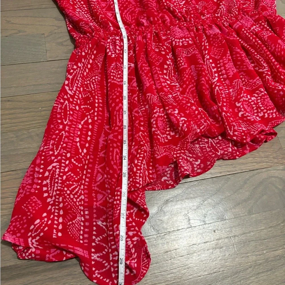 Free People Blouse. Red Sheer Asymmetrical Bell Sleeve. Medium. - Picture 8 of 9